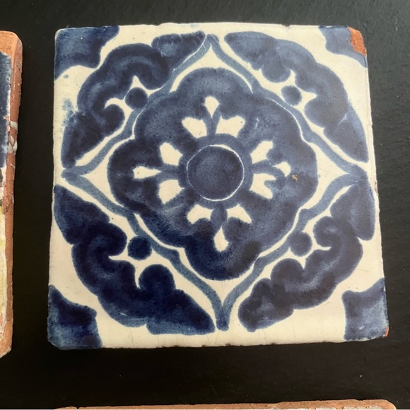 Mexican Hand Painted Terra-Cotta Talavera Vintage Tiles Set of 4 - Picture 4 of 15